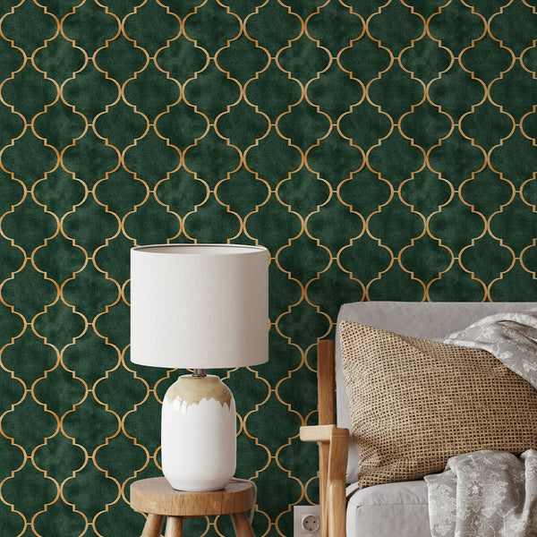 Dark Green Art Deco Wallpaper CC332 - CostaCover - Peel and stick Removable Wallpaper - abstract wall art - abstract wallpaper - accent wallpaper