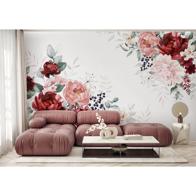 Pink Burgundy Flowers Bouquet Wall Mural SM028