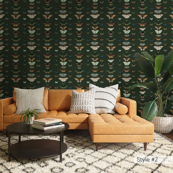 Beige Green Retro Butterflies Wallpaper W159 - CostaCover - Peel and stick Removable Wallpaper - accent wallpaper - adhesive wallpaper - bathroom wallpaper