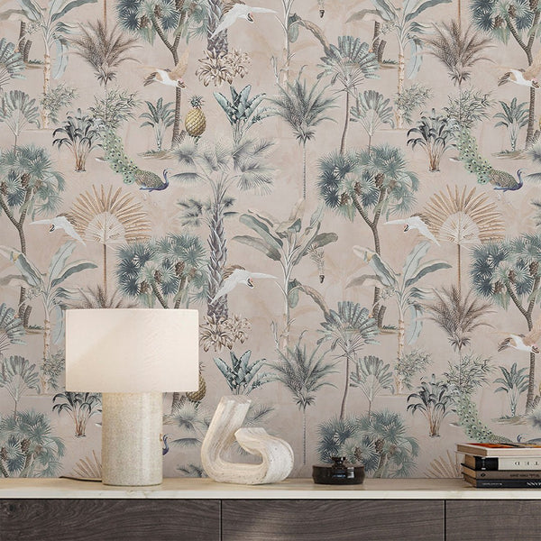 Vintage Tropical Bird Wallpaper A128 - CostaCover - Peel and stick Removable Wallpaper - accent wallpaper - adhesive wallpaper - bathroom wallpaper