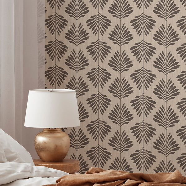Beige Taupe Brown Palm Leaf Wallpaper L018