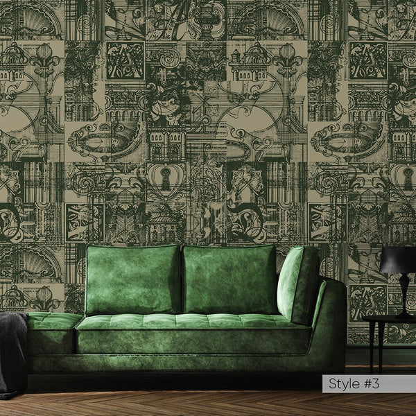 Architecture Sketches Wallpaper CC314 - CostaCover - Peel and stick Removable Wallpaper - Abstract - Abstract Labyrinth Lines - abstract lines