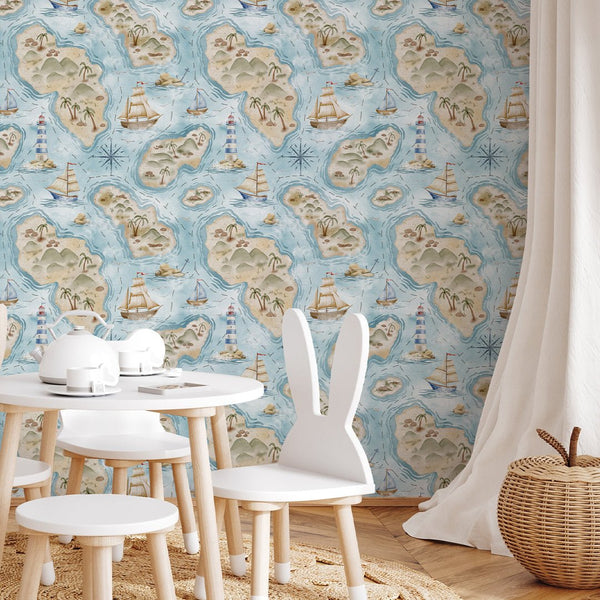 Pastel Islands Map Wallpaper A065 - CostaCover-Peel and stick Removable Wallpaper-abstract wall art-abstract wallpaper-accent wallpaper