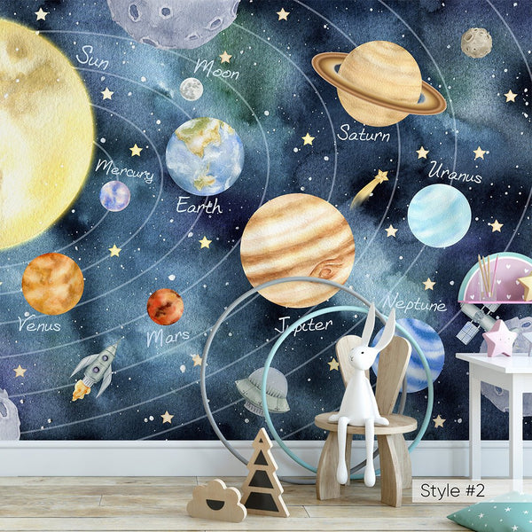 Beige Blue Solar System Wall Mural WM079 - CostaCover - Peel and stick Removable Wallpaper - abstract wallpaper - adhesive wallpaper - Aqua blue wallpaper