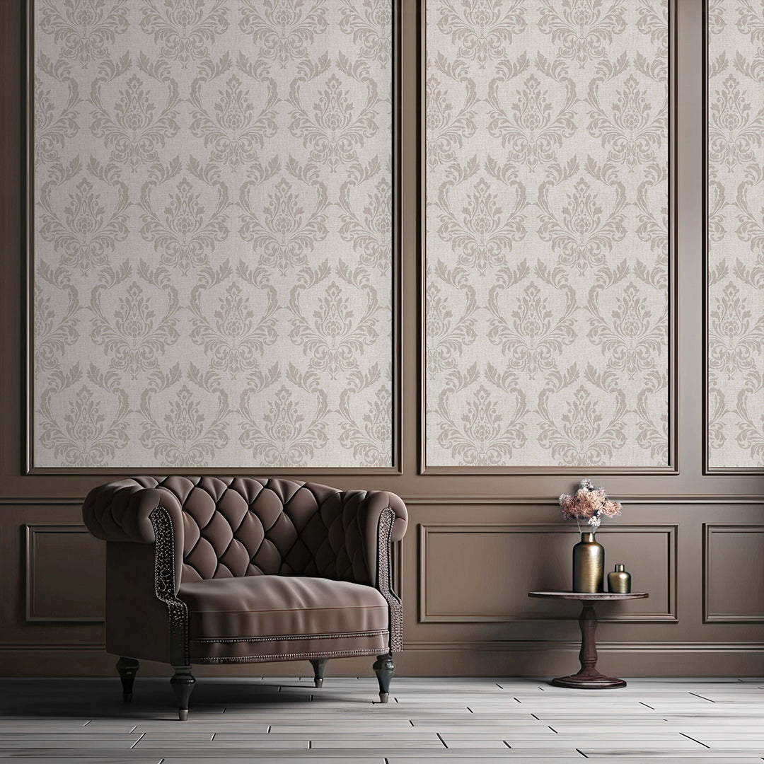 Beige Classic Damask Wallpaper A030