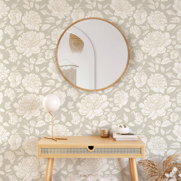 Warm Gray Peony Flowers Wallpaper CC299 - CostaCover - Peel and stick Removable Wallpaper - Abstract - abstract floral - abstract lines