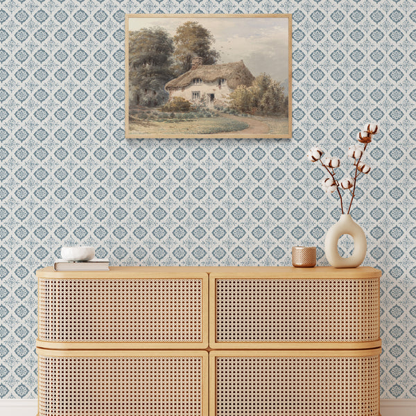 Blue Damask Medallion Wallpaper L085