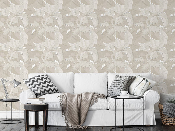 Beige Acanthus by Morris Wallpaper W118 - CostaCover - Peel and stick Removable Wallpaper - abstract floral - accent wallpaper - adhesive wallpaper