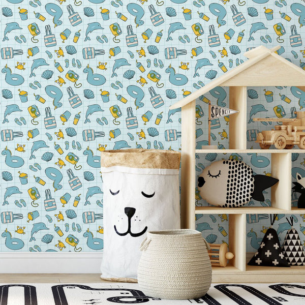 Turquoise Beach Pattern Wallpaper S104 - CostaCover - Peel and stick Removable Wallpaper - Abstract - abstract mural - abstract paint