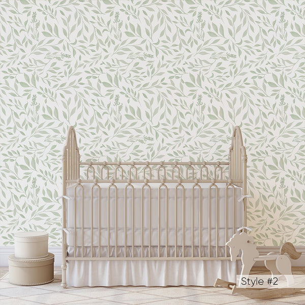 Pastel Pink Green Leaf Wallpaper W168 - CostaCover - Peel and stick Removable Wallpaper - abstract floral - abstract wallpaper - accent wallpaper