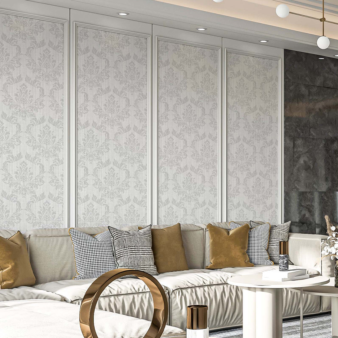 Gray Classic Damask Wallpaper A023