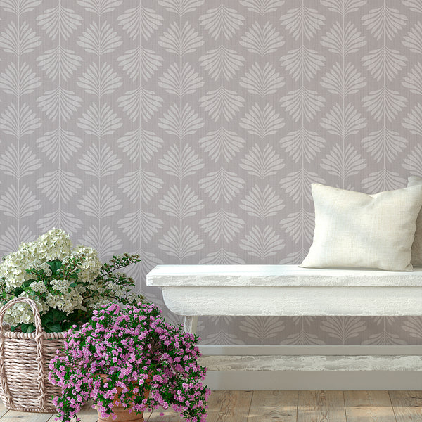 Mauve Gray Palm Leaf Wallpaper L017