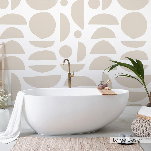 Beige & White Boho Stones Wallpaper W027 - CostaCover - Peel and stick Removable Wallpaper - Abstract - abstract lines - abstract wall art