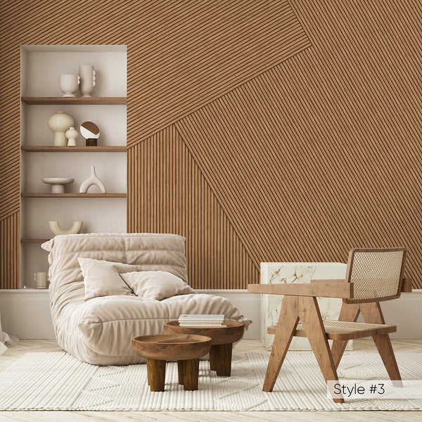 Geometric Wooden Panels Effect Wall Mural AM076 - CostaCover - Peel and stick Removable Wallpaper - about walls - Abstract - Abstract Labyrinth Lines