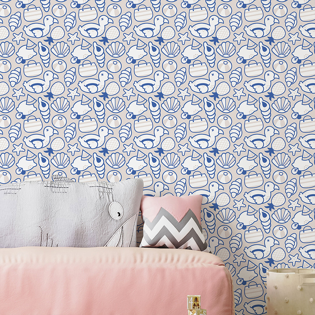 Blue Beige Beach Pattern Wallpaper S105