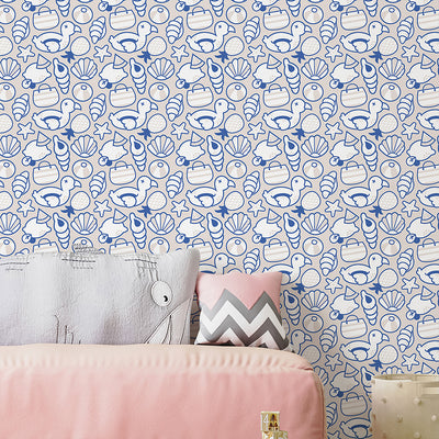 Blue Beige Beach Pattern Wallpaper S105
