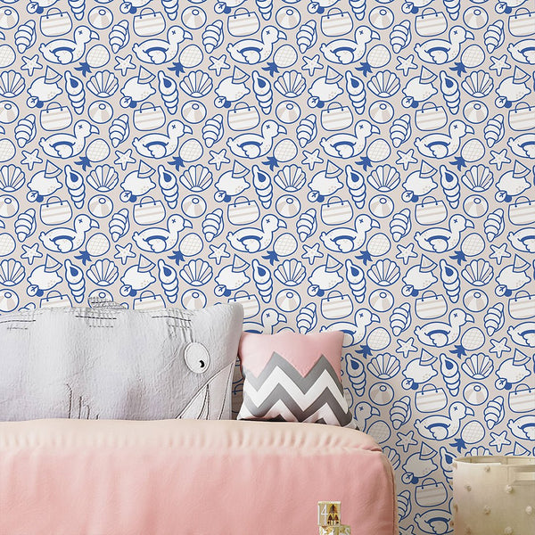 Blue Beige Beach Pattern Wallpaper S105 - CostaCover - Peel and stick Removable Wallpaper - Abstract - abstract mural - abstract paint