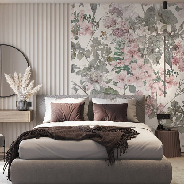 Pink Vintage Flowers Garden Wall Mural SM042 - CostaCover - Peel and stick Removable Wallpaper - abstract floral - abstract wallpaper - accent wallpaper