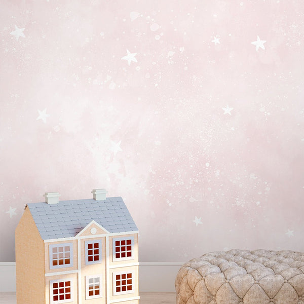 Pastel Pink Moon & Stars Wall Mural SM075 - CostaCover - Peel and stick Removable Wallpaper - Abstract - abstract wall art - abstract wallpaper