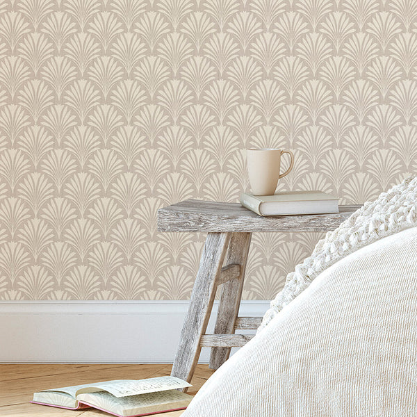 Beige Taupe Botanical Leaves Wallpaper L023