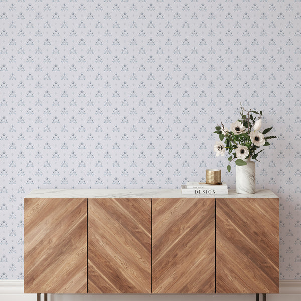 Blue Floral Damask Wallpaper L071