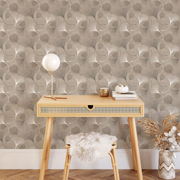 Brown Flowers & Leaves Grasscloth Wallpaper CG014 - CostaCover - Traditional Wallpaper - abstract wallpaper - bathroom wallpaper - bedroom wallpaper