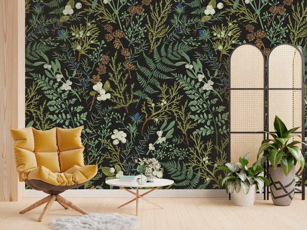 Wild Floral and Fern Wall Mural CCM123 - CostaCover - Peel and stick Removable Wallpaper - accent wallpaper - adhesive wallpaper - bathroom wallpaper