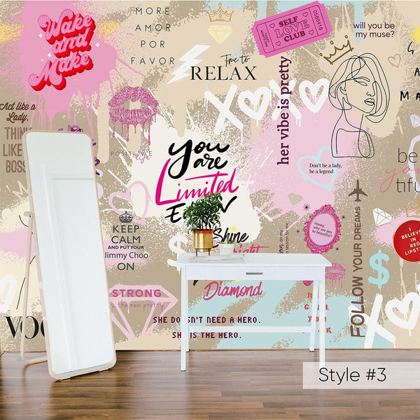 Girls Graffiti Wall Mural WM030 - CostaCover - Peel and stick Removable Wallpaper - Abstract - abstract lines - abstract wall art