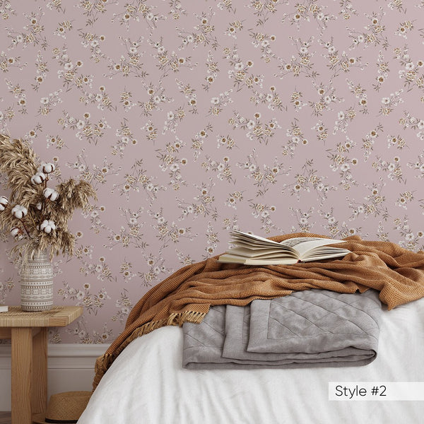 Beige Pink Tiny Flowers Wallpaper W150 - CostaCover - Peel and stick Removable Wallpaper - Abstract Beige Gold Stripes Waves Removable Wallpaper near me - abstract floral - abstract wall art