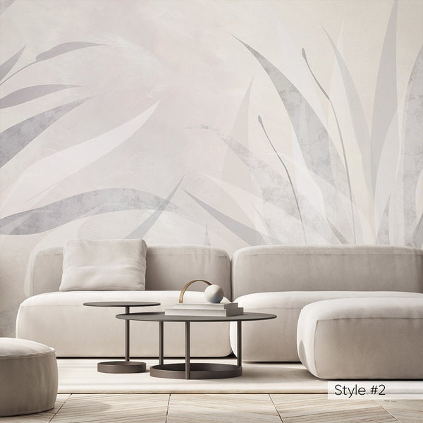Beige Gray Leaves Wall Mural AM078 - CostaCover - Peel and stick Removable Wallpaper - about walls - abstract floral - accent wallpaper