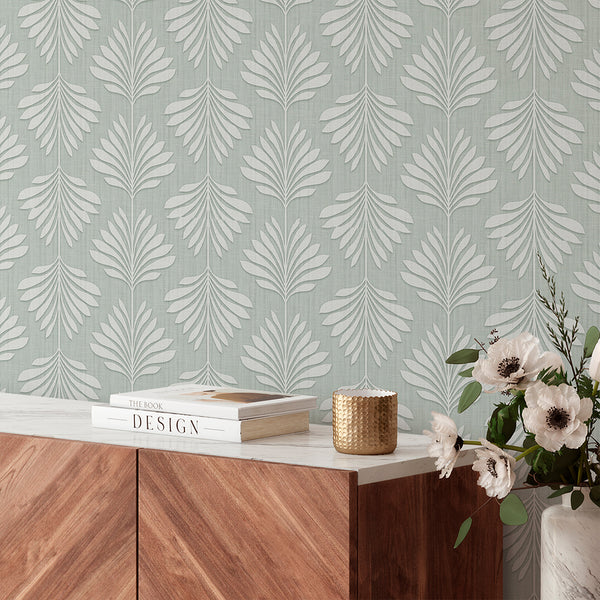 Sage Green Palm Leaf Wallpaper L015