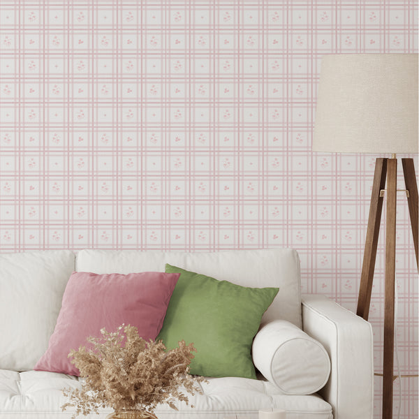 Pink Plaid Floral Wallpaper L150