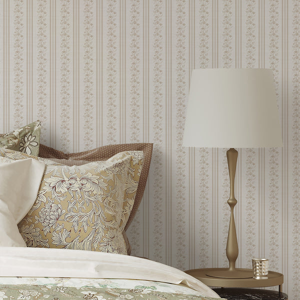 Beige Floral Stripe Wallpaper L133