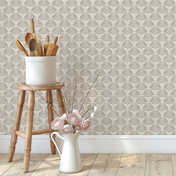 Taupe Beige Coastal Leaves Wallpaper L065