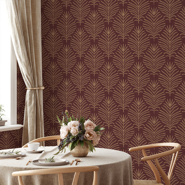Burgundy Palm Leaves Wallpaper L058