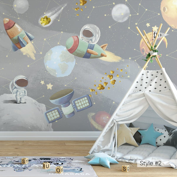 Pastel Gray, Blue Space Wall Mural WM076 - CostaCover - Peel and stick Removable Wallpaper - accent wallpaper - adhesive wallpaper - aqua blue