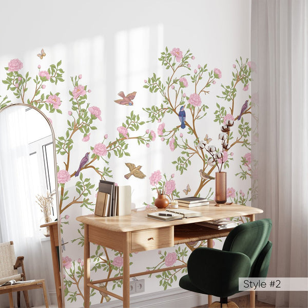 Blossom Flowers & Birds Wall Mural WM033 - CostaCover - Peel and stick Removable Wallpaper - accent wallpaper - adhesive wallpaper - baby bedroom