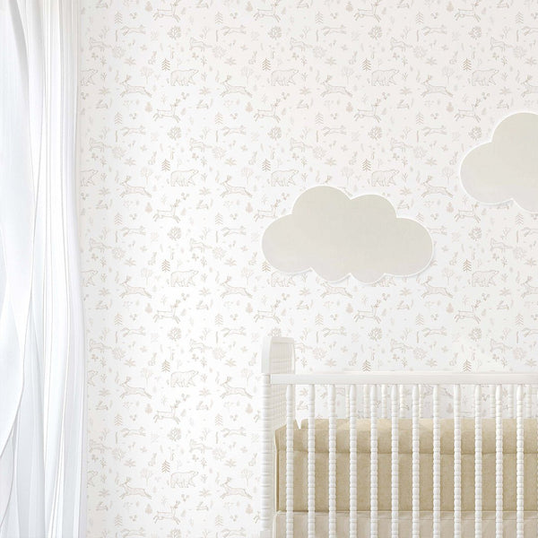 Beige Forest Animals Wallpaper S035 - CostaCover - Peel and stick Removable Wallpaper - abstract lines - abstract wallpaper - accent wallpaper