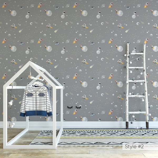 Pastel Blue Space Wallpaper W077 - CostaCover - Peel and stick Removable Wallpaper - accent wallpaper - adhesive wallpaper - aqua blue