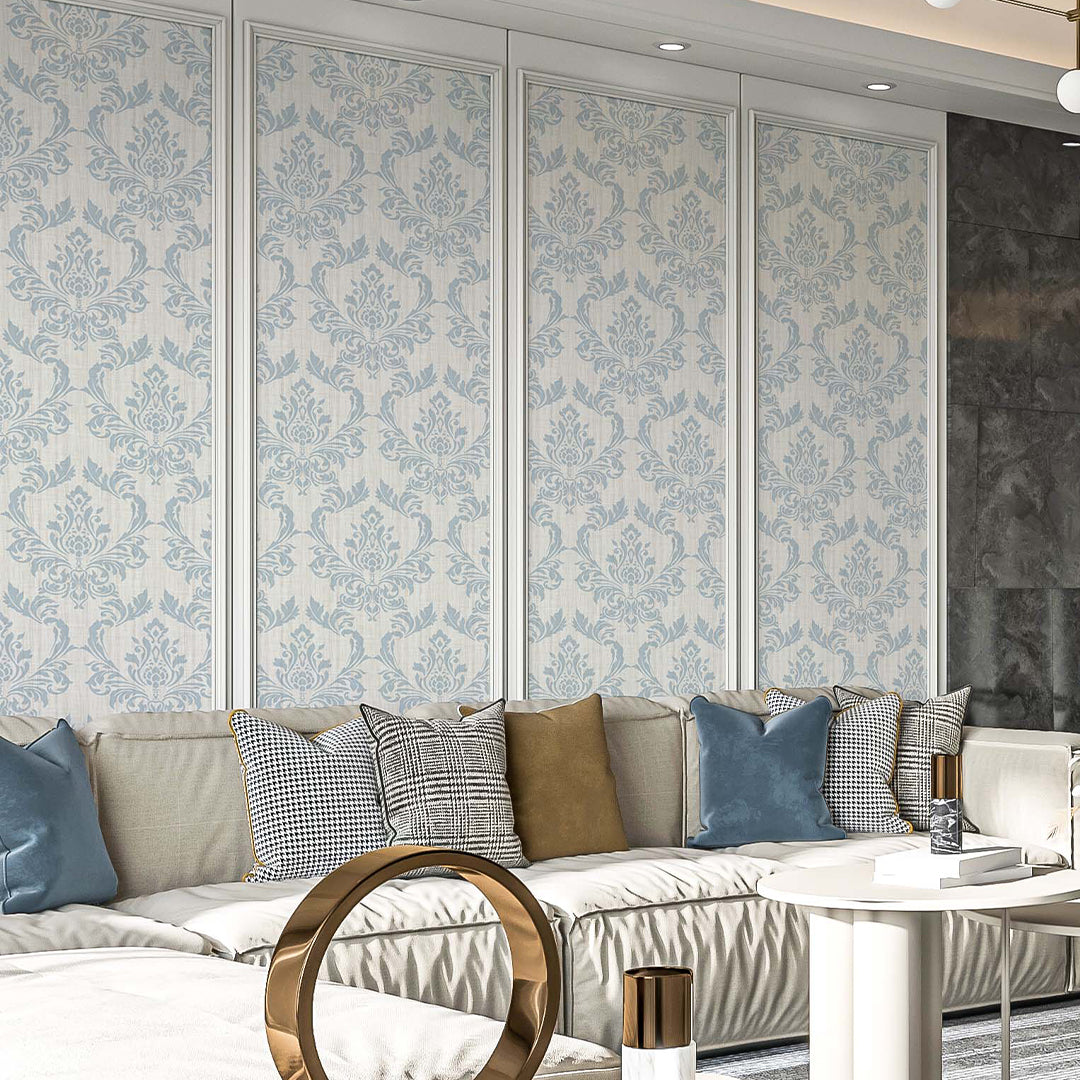 Light Blue Classic Damask Wallpaper A032