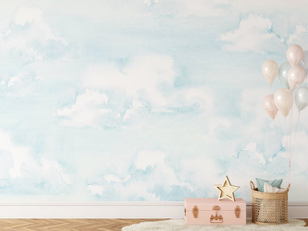 Watercolor Light Blue Sky Wall Mural CCM105 - CostaCover - Peel and stick Removable Wallpaper - 3d wall murals - 3d wall painting - abstract wallpaper