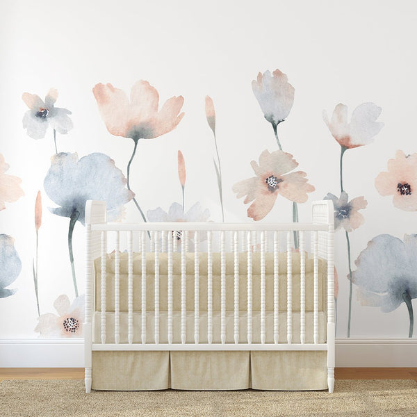 Colored Watercolor Flowers Wall Mural SM044 - CostaCover - Peel and stick Removable Wallpaper - accent wallpaper - adhesive wallpaper - baby bedroom