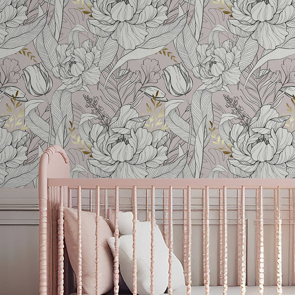 Peony Tulip Flowers Wallpaper CC297 - CostaCover - Peel and stick Removable Wallpaper - Abstract - abstract floral - accent wallpaper