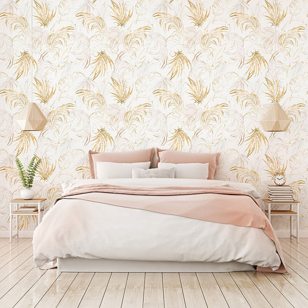 Beige & Gold Palm Leaves Wallpaper W135 - CostaCover - Peel and stick Removable Wallpaper - Abstract - Abstract Beige Gold Stripes Waves Removable Wallpaper - Abstract Beige Gold Stripes Waves Removable Wallpaper near me