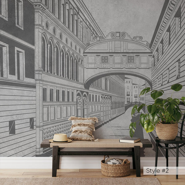 Beige Grey Vintage Streets Wall Mural CCM186 - CostaCover - Peel and stick Removable Wallpaper - Abstract - abstract arches - abstract floral