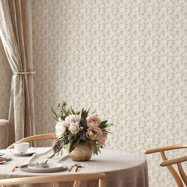 Beige Wildflowers Wallpaper L077