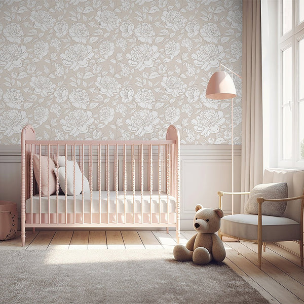 Beige Peony Flowers Wallpaper CC298 - CostaCover - Peel and stick Removable Wallpaper - abstract floral - abstract wallpaper - accent wallpaper