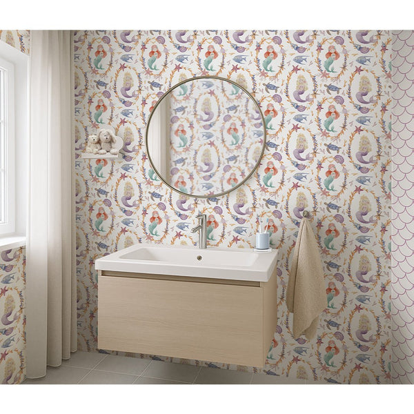 Mermaid and Seashell Wallpaper S092 - CostaCover - Peel and stick Removable Wallpaper - Abstract - abstract wall art - abstract wallpaper