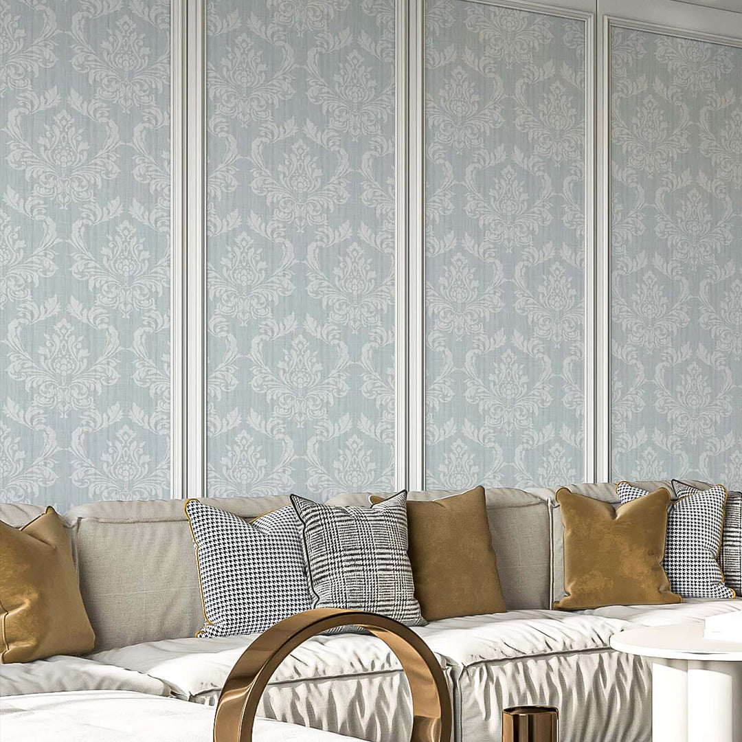 Light Blue Classic Damask Wallpaper A024