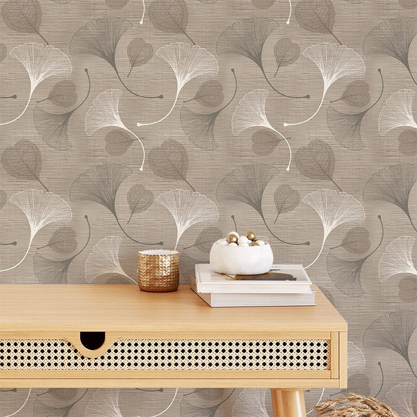 Brown Flowers & Leaves Grasscloth Wallpaper CG014 - CostaCover - Traditional Wallpaper - abstract wallpaper - bathroom wallpaper - bedroom wallpaper